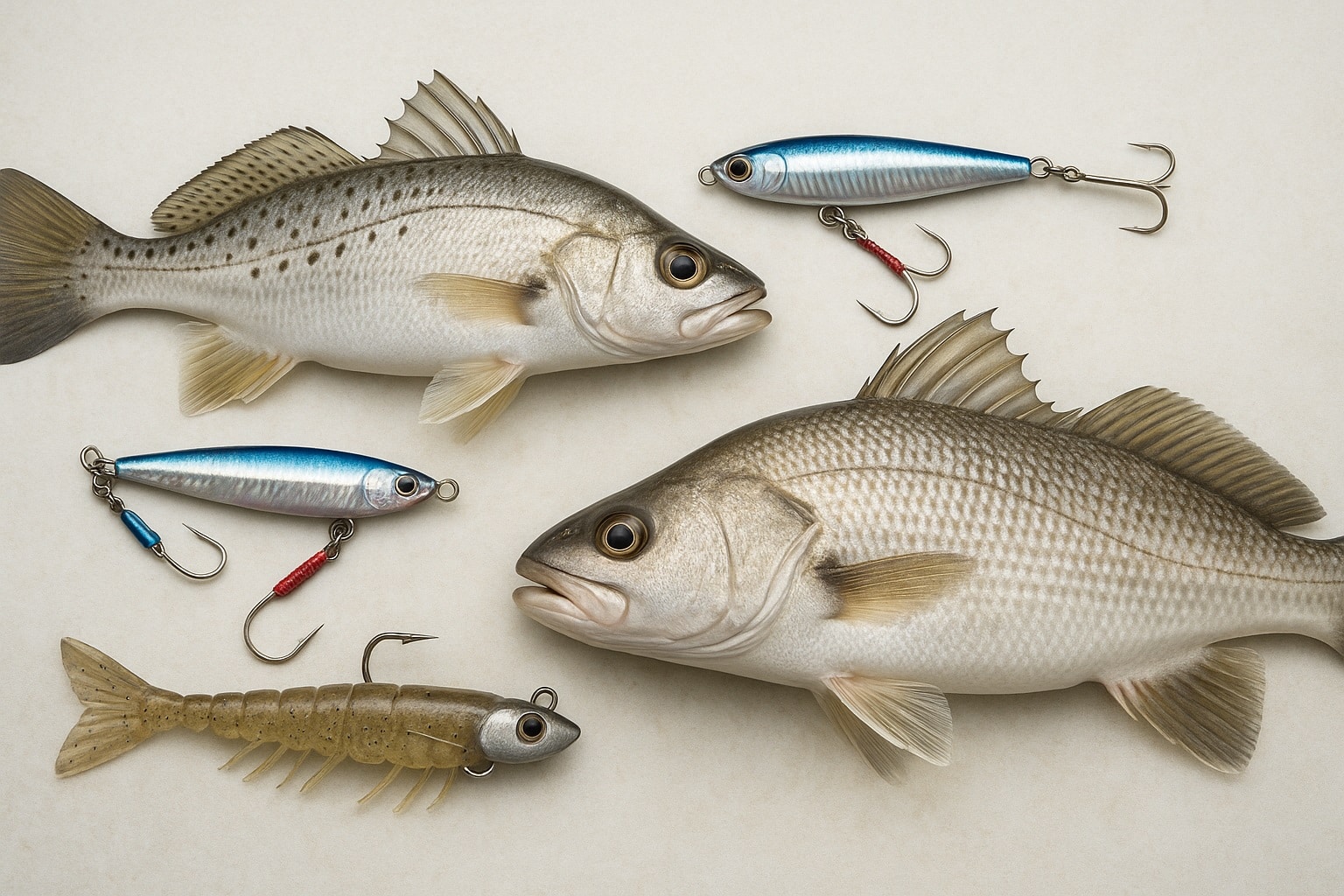 Guia completo para pescar corvina de rio e mar com isca artificial. Técnicas, pontos, microjigs, jumping jigs e camarões soft.