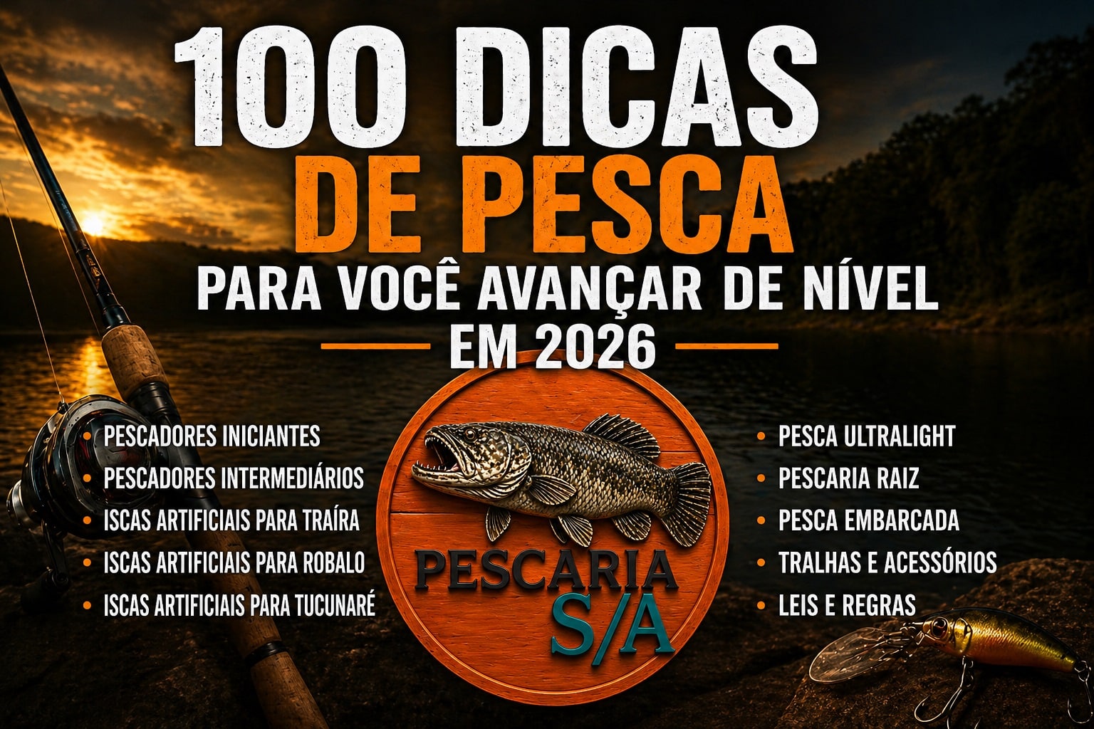 100 dicas de pesca completas para evoluir em 2026, com técnicas e estratégias para melhorar seus resultados na pescaria