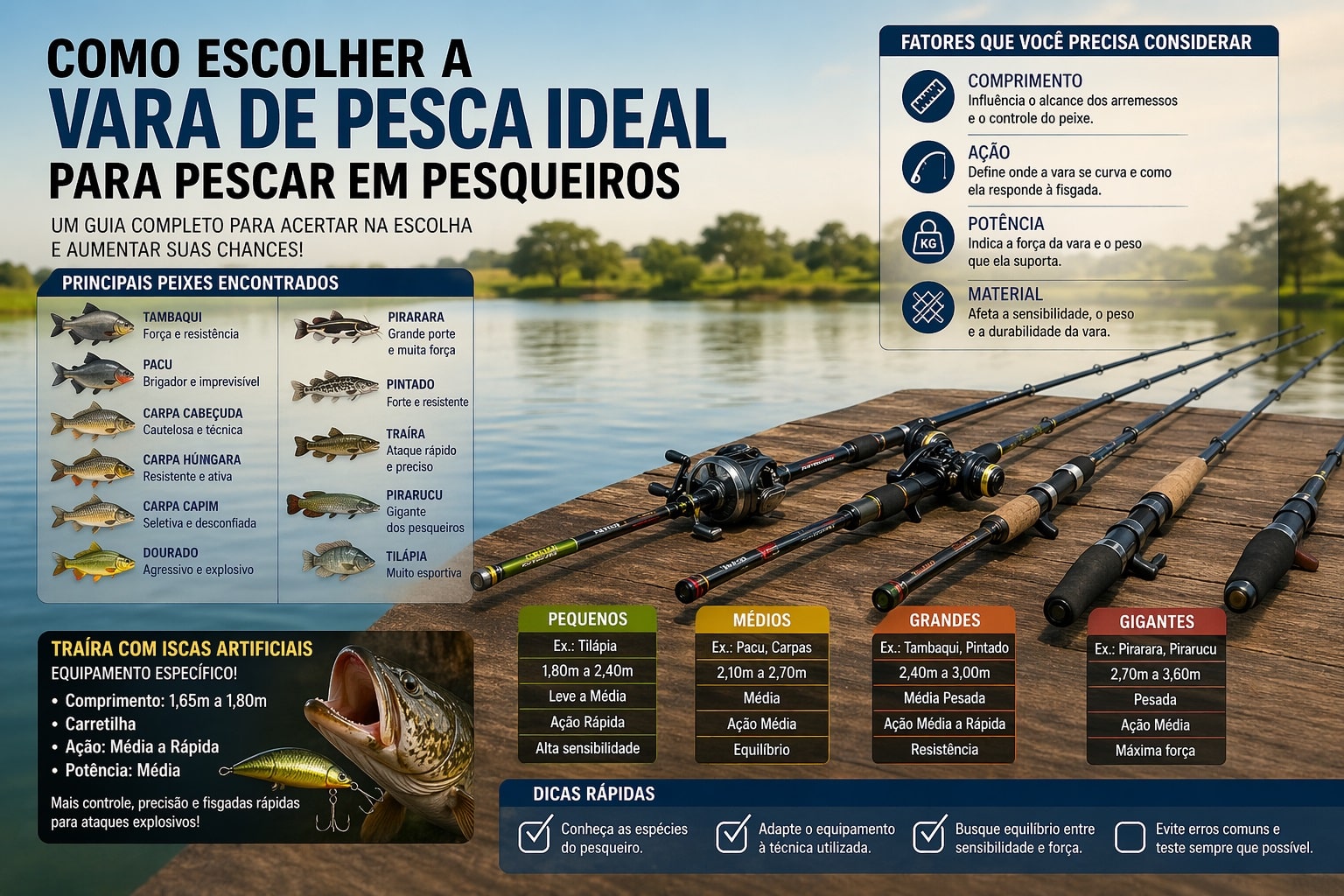 Descubra como escolher a vara ideal para pesqueiros e aumente suas chances com tambaqui, pacu, tilápia e outras espécies.