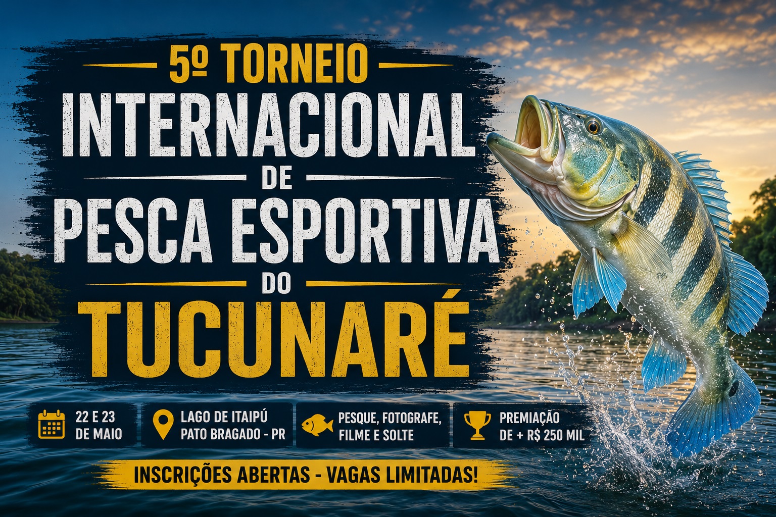 Competição de pesca esportiva no Lago de Itaipu terá premiação acima de R$ 250 mil e disputa do tucunaré em Pato Bragado.