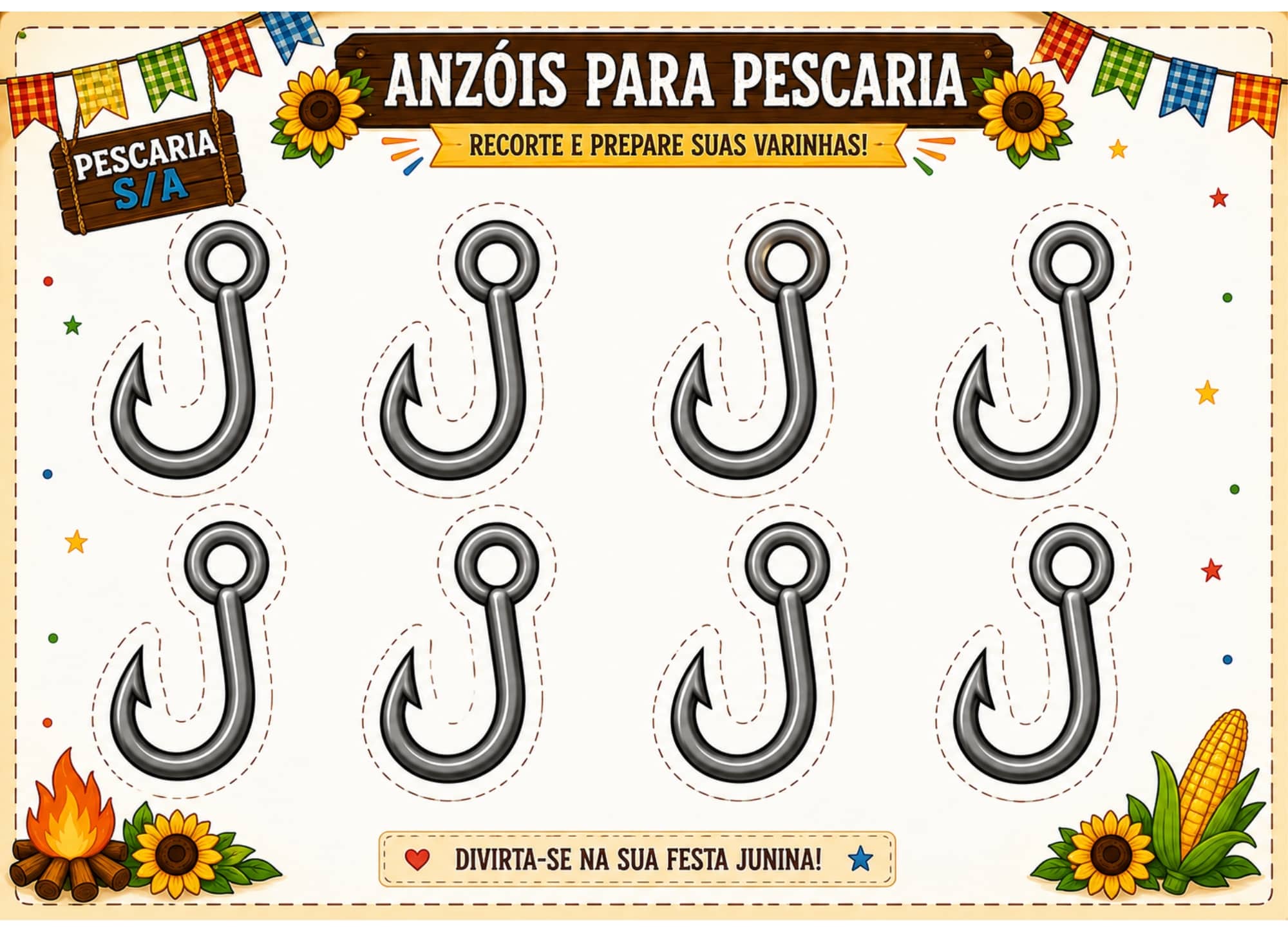 Jogo da Pescaria de Festa Junina para Imprimir Grátis - Pescaria S/A
